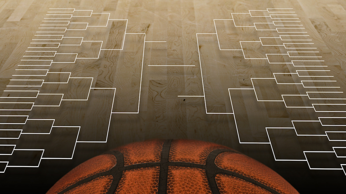 March Madness® Men's College Basketball Tournament Brackets And Basketball Overlay A Court